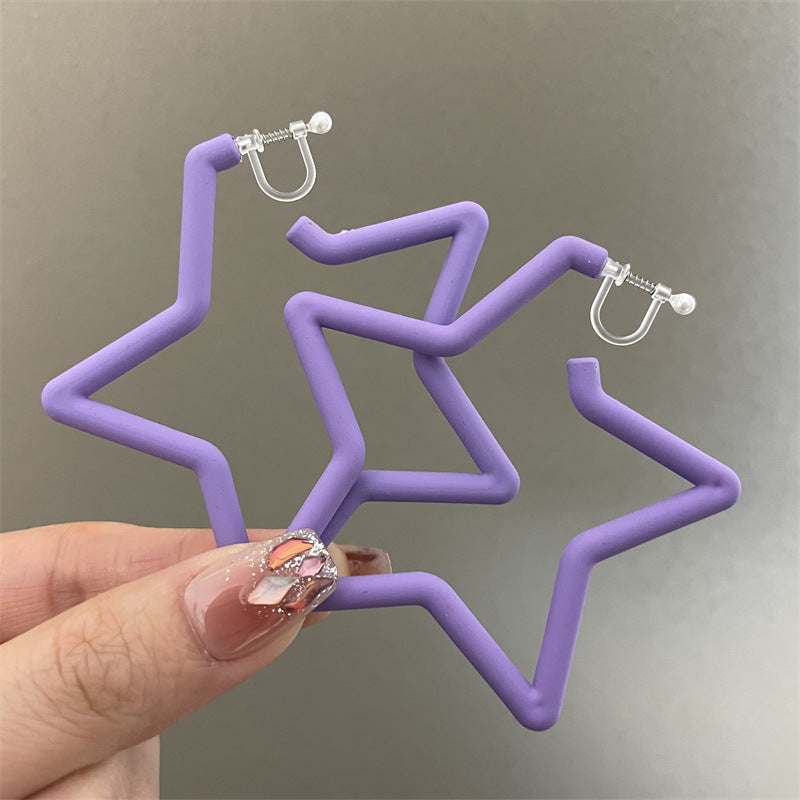 Female Pentagram Sier Fashionable Exaggerated Without Piercing Earrings