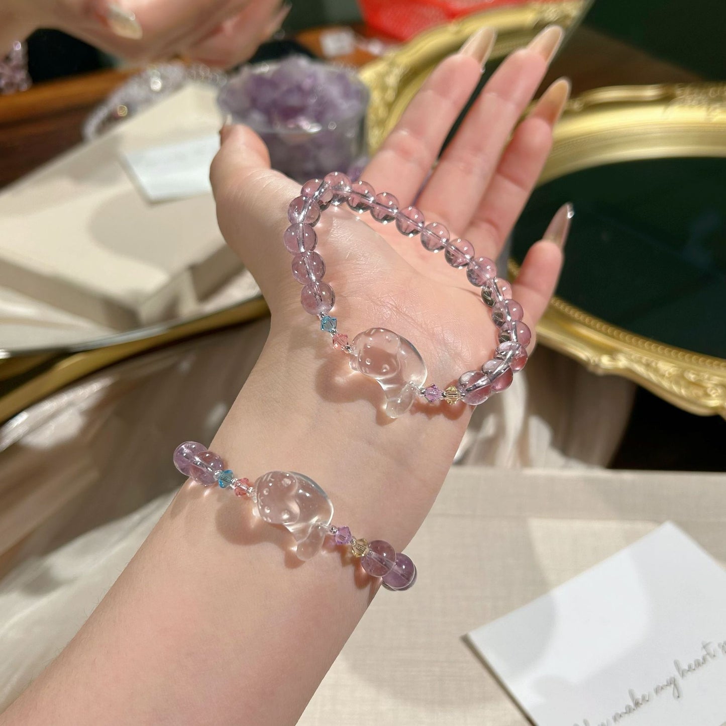 Women's White Crystal Matching Colored Gems Tassel Lucky Bracelets