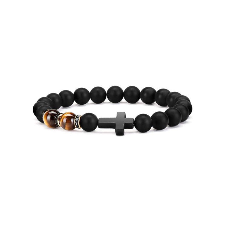 Men's Cross Elastic String Beaded Gift Tigereye Bracelets