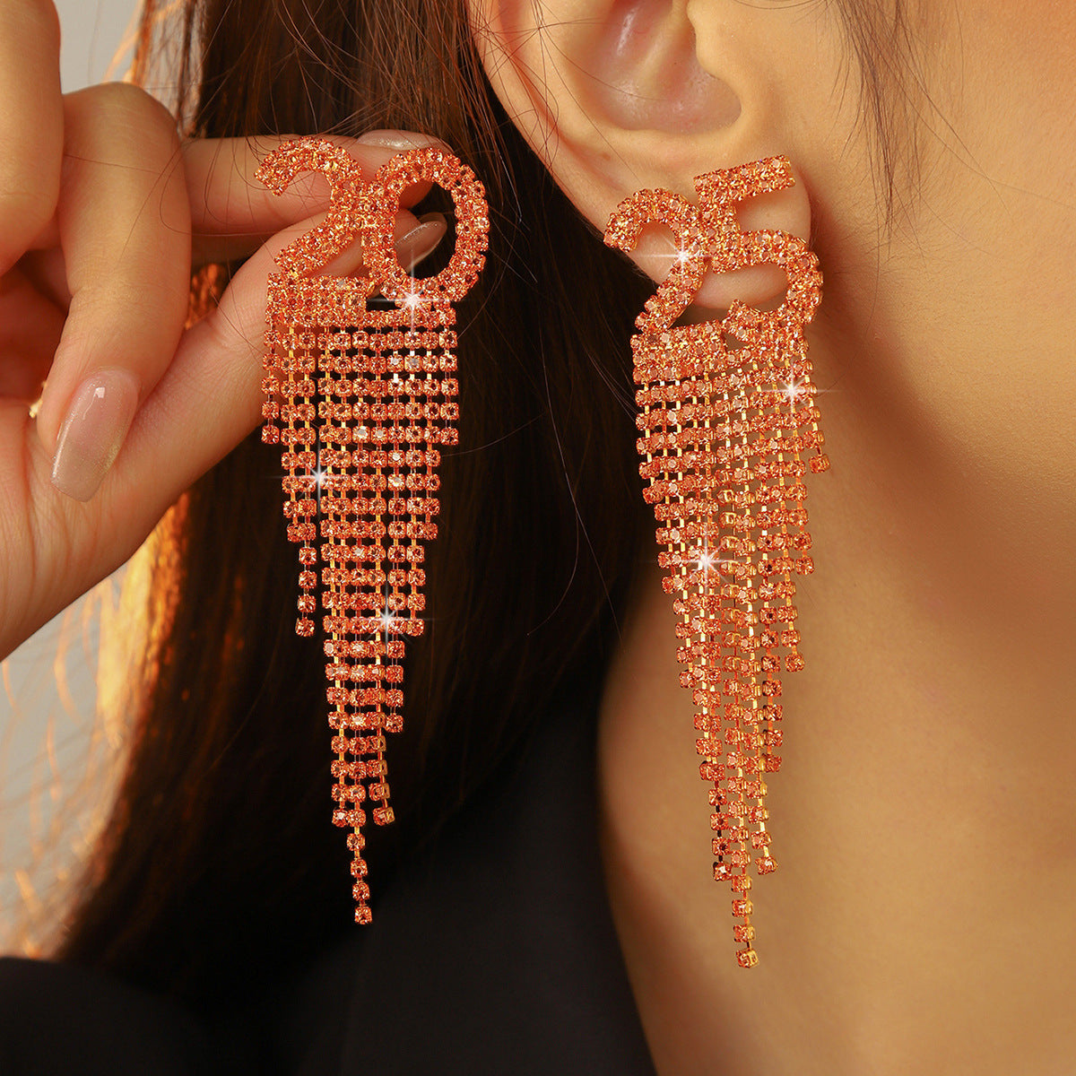 Women's Super Flash Rhinestone Long Fringe High-grade Earrings