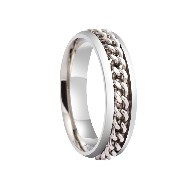 Wide Stainless Steel Rotating Chain Couple Rings