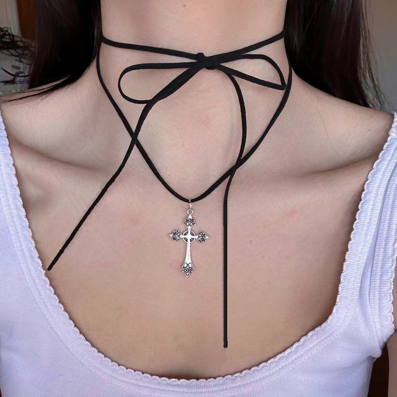 Personality Tether Cross Female Dark High Necklaces