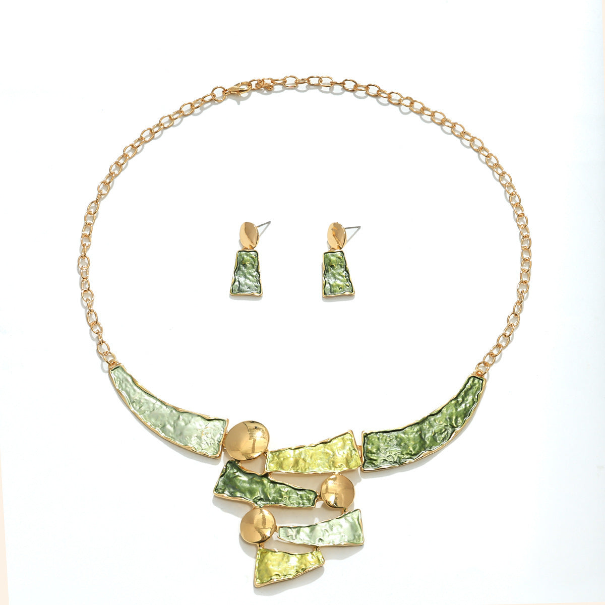 Retro Contrast Color Hollow Geometric Lines Suit Painting Texture Metal Earrings