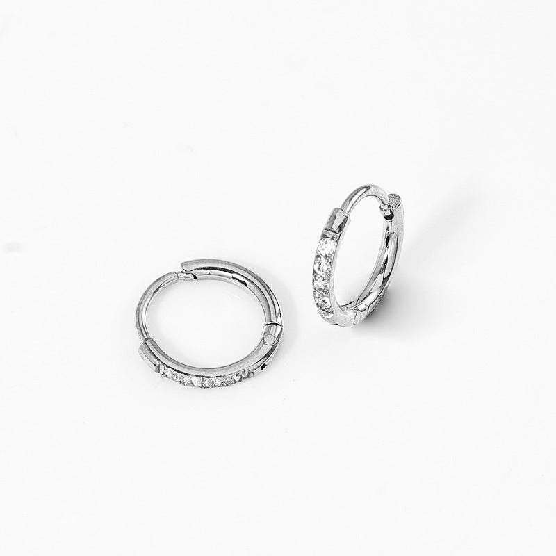 High Quality Carved Stainless Steel Studded With Zircon Titanium Earrings