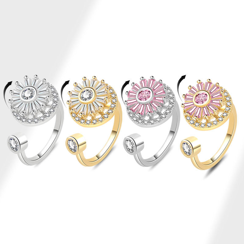Spinning Female Personality Snowflake Opening Rotatable Rings