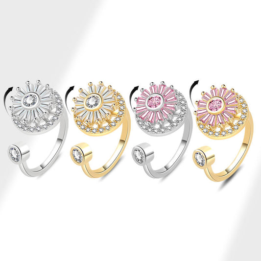 Spinning Female Personality Snowflake Opening Rotatable Rings