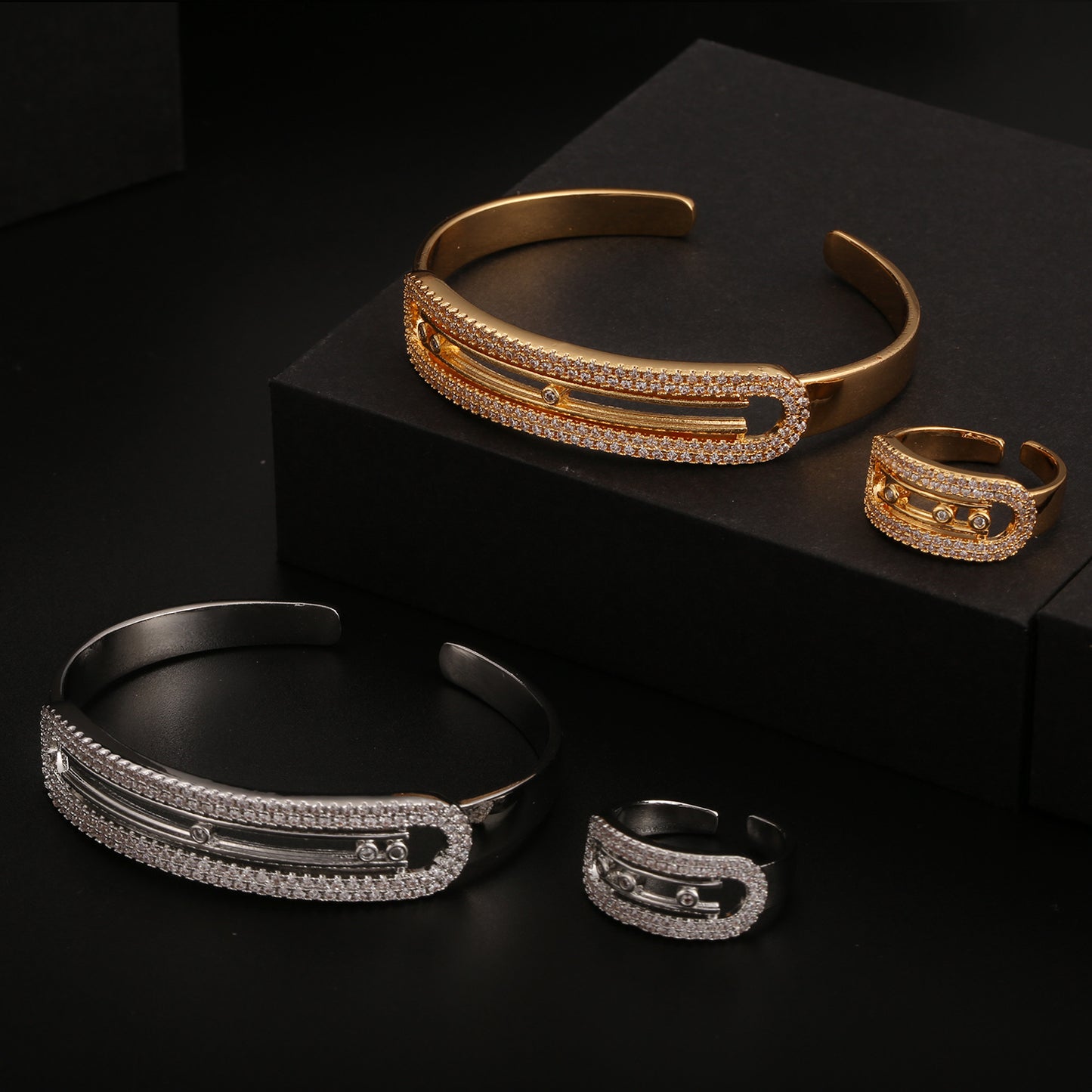 Diamond Light Luxury Advanced Geometric Two-piece Fashion Jewelry Set