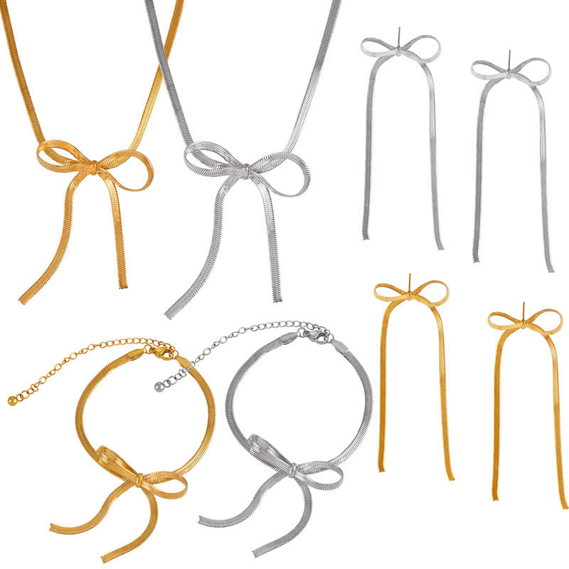 Korean Style Simple Sweet Personality Bow Geometric Chain Like Flat Pendants