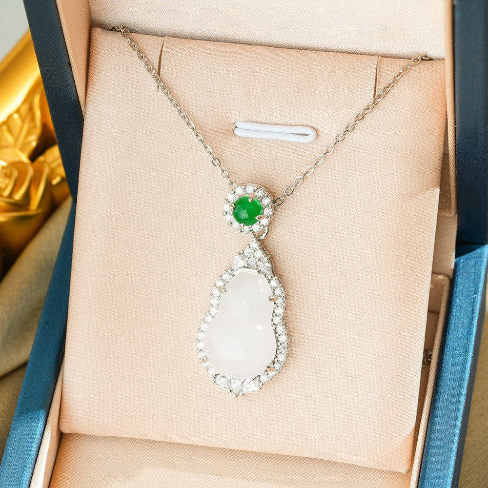 High Ice Chalcedony Buddha Titanium Steel Female Clavicle Necklaces