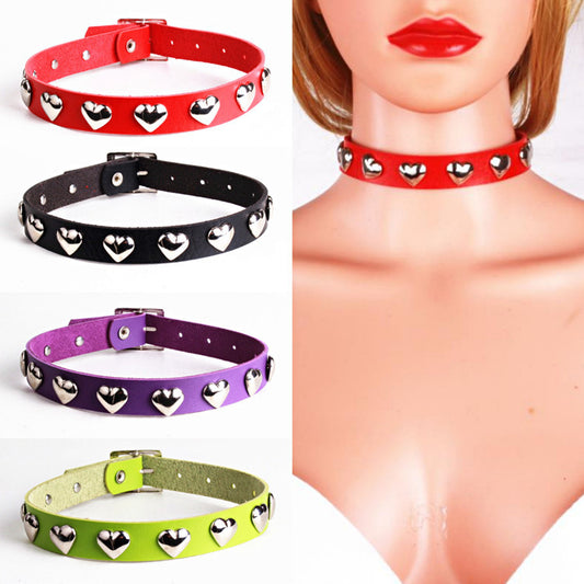 Punk Heart-shaped Leather Fashion Sexy Rivets Necklaces