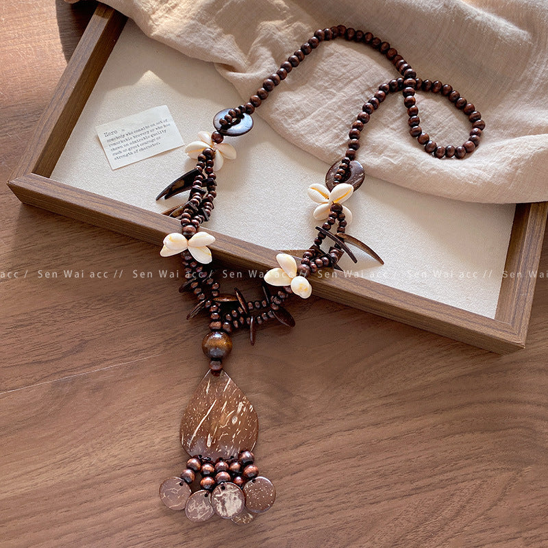 Women's Shell Retro Ethnic Design Long Sweater Necklace
