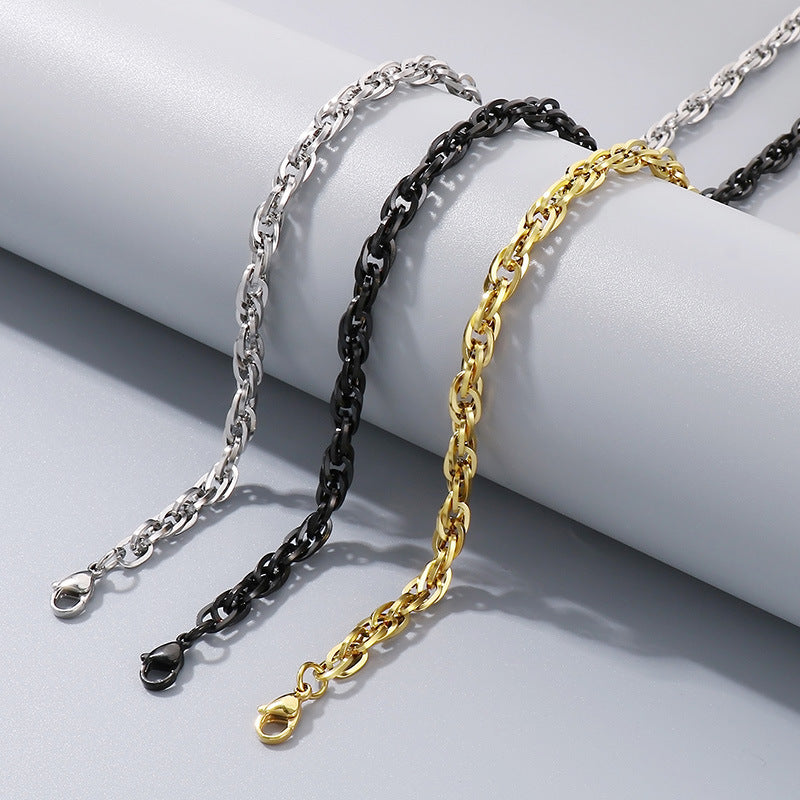 Women's & Men's Square Line Hemp Flowers Chain Simple Choker Titanium Steel Woven Necklace