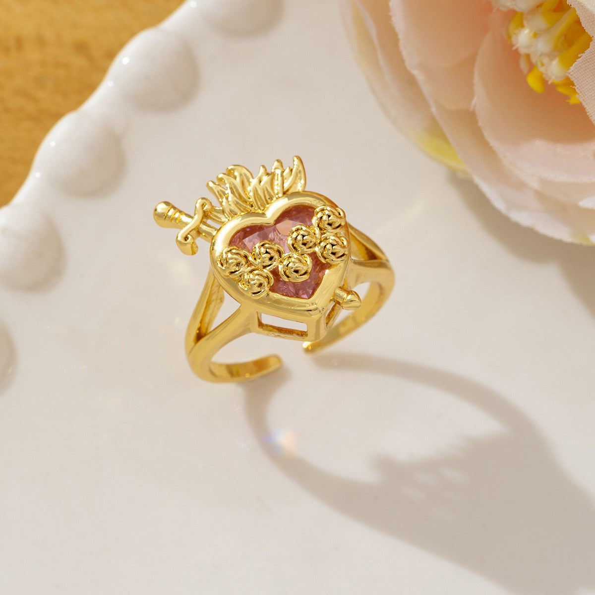 Temperament High Sense Loving Heart With Opening Adjustable Super Flash Ring