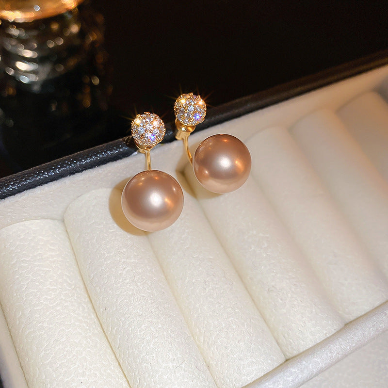 French Flash Zircon Flower Pearl Light Luxury Earrings