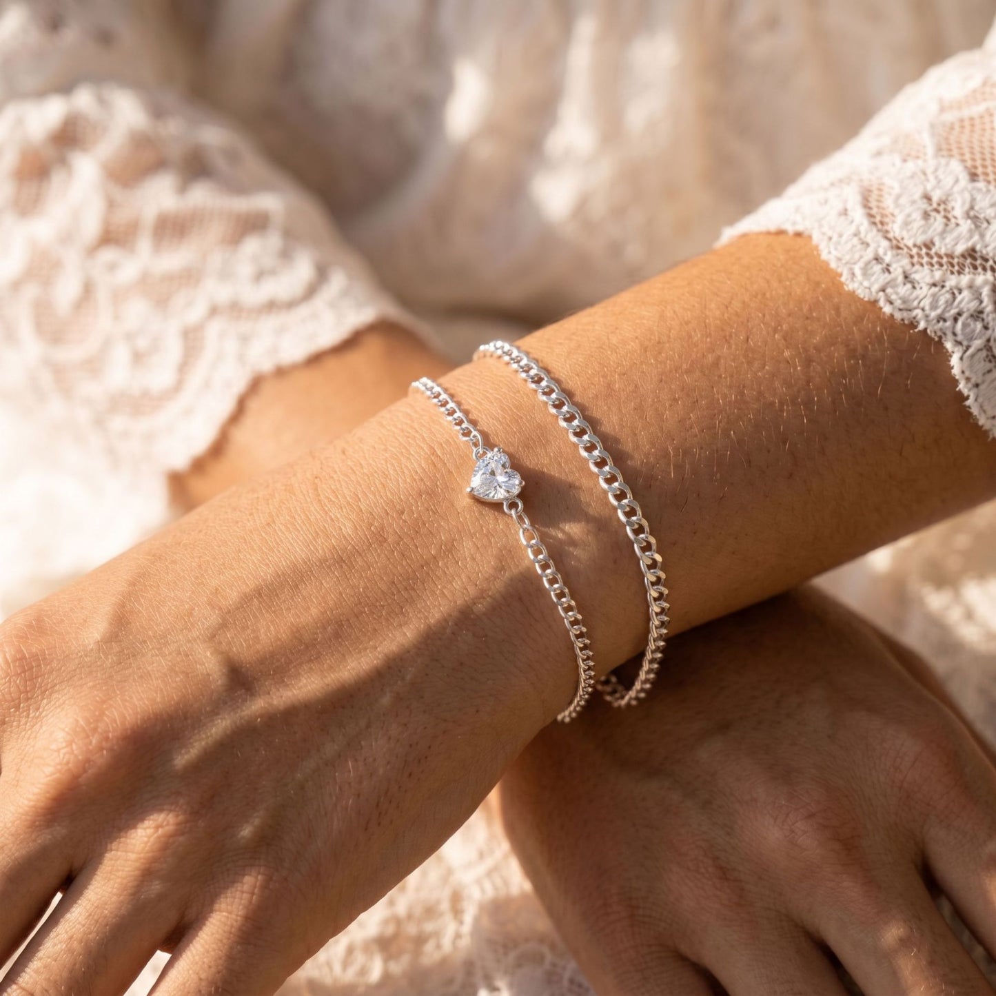 Women's Simple Two-piece Elegant Gold Heart Shape Rhinestone Bracelet