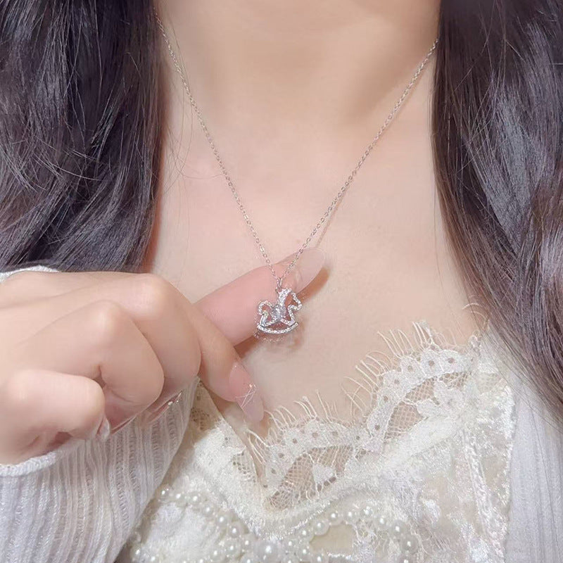 Super Flash Small Wooden Horse Female Affordable Luxury Necklace