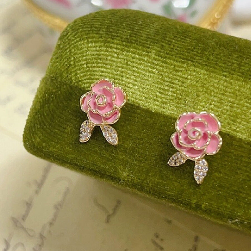 Of Pink Flower Sier Female Sweet Earrings