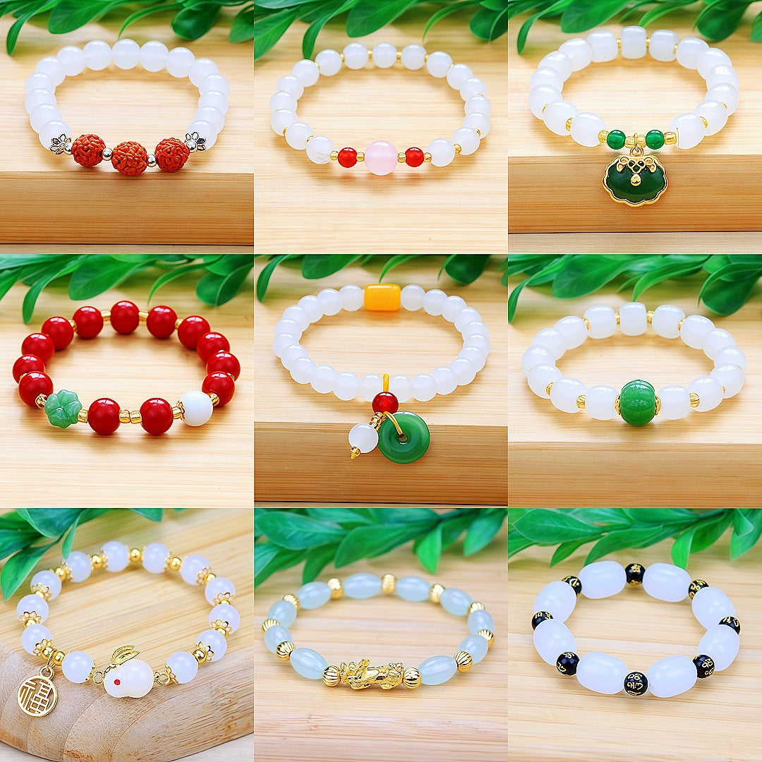 Jade Barrel Beads Gold Pi Longevity Bracelets