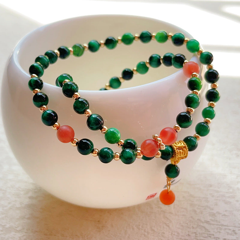Women's Tigereye Crystal Korean Fashion Beaded Double Circle Bracelet