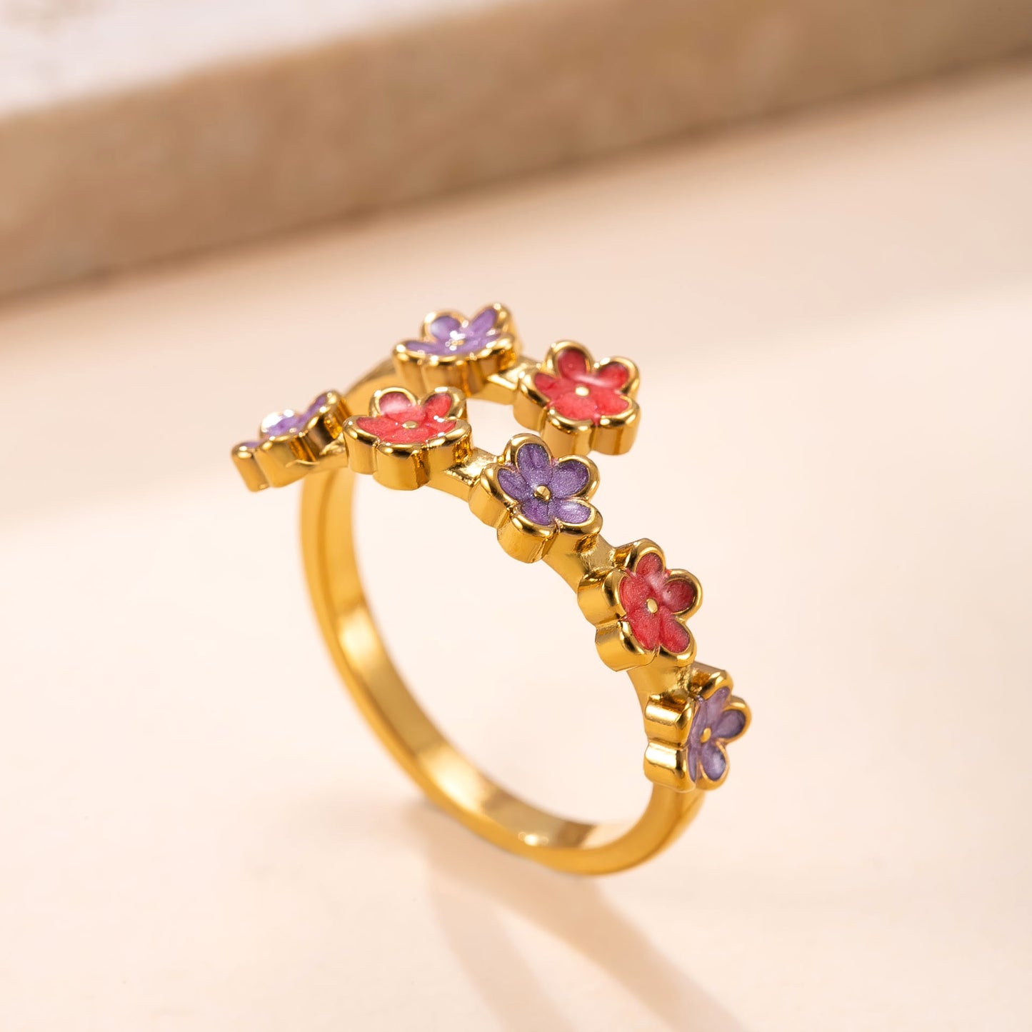 Women's Stainless Steel Casting Dripping Oil Flower Open Light Luxury Ring