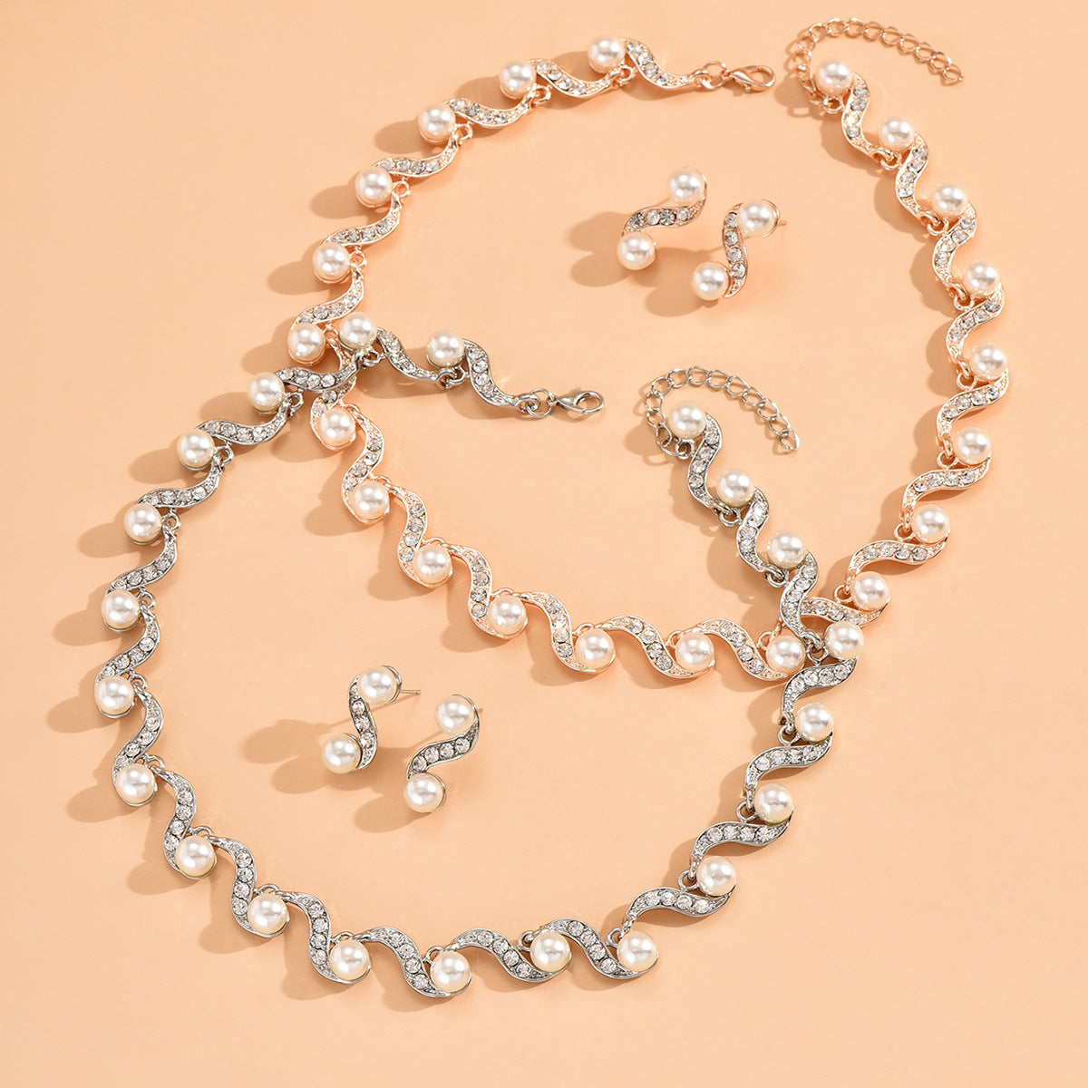 Women's Imitation Pearl S-shaped Bridal Wedding Jewelry Set