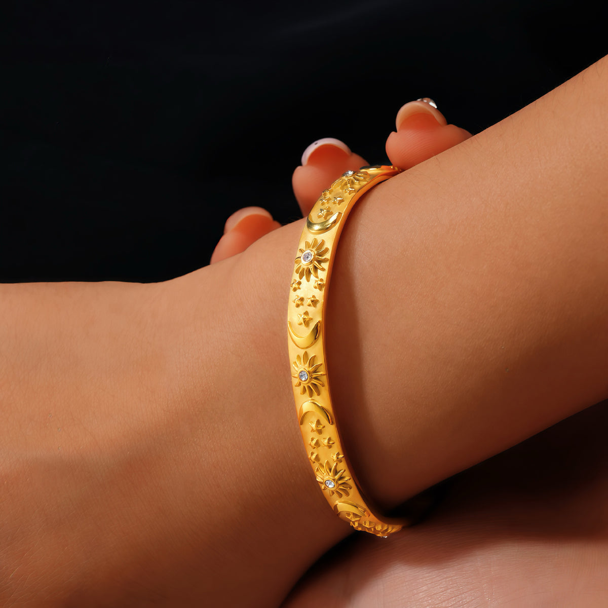 Embossed Sun Moon Graceful Fashionable Personality Titanium Steel Female Does Rings
