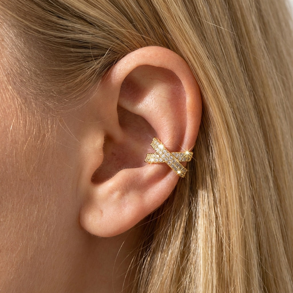 Women's Light Luxury Full Rhinestone Zircon Golden Versatile Earrings