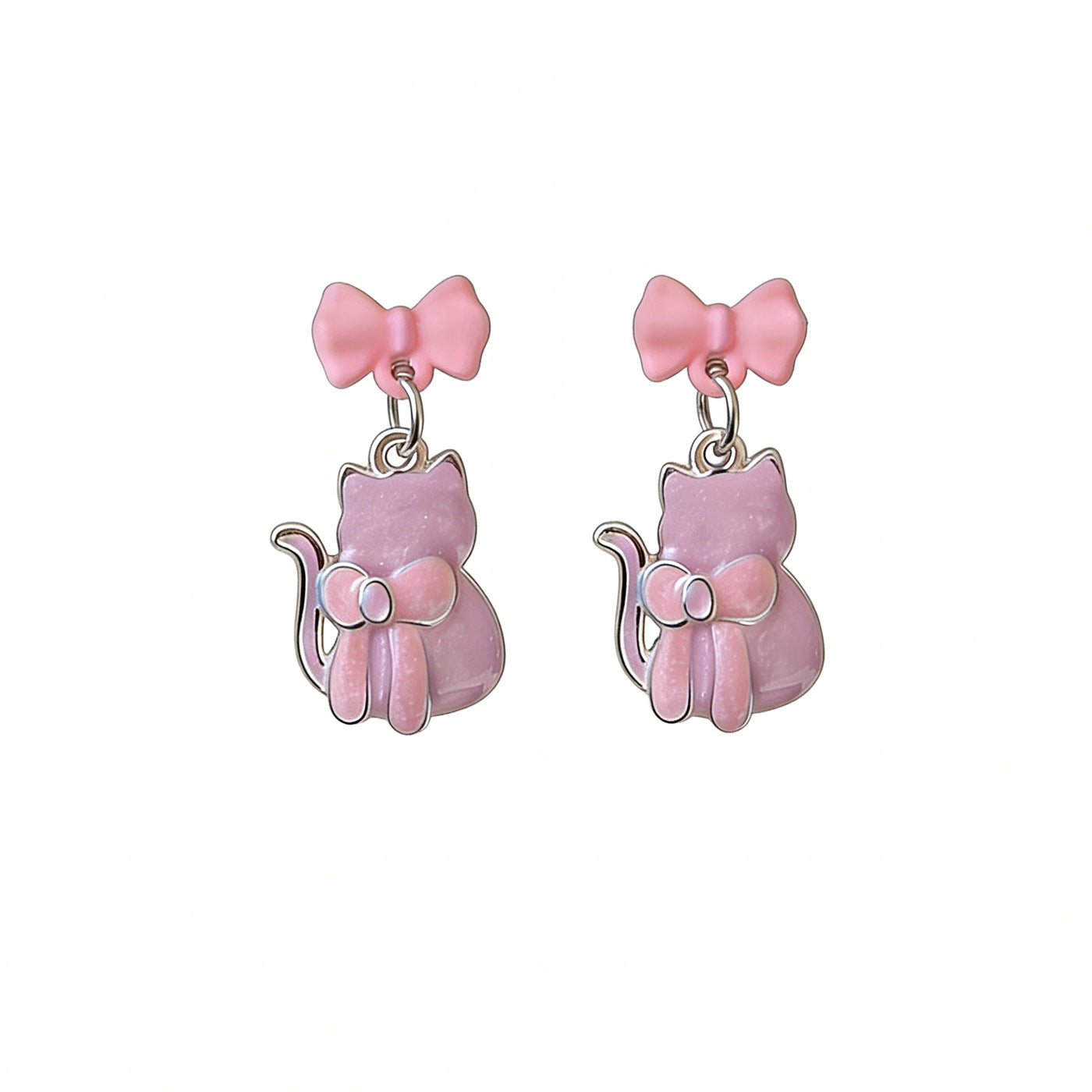 Women's Color Bow Cat Sier Needle Exquisite Sweet Fun Earrings