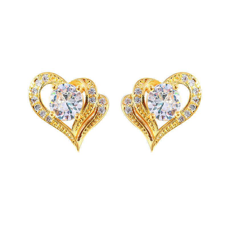 Women's Fashion Sier Needle Heart-shaped Gold Simple Elegant Earrings