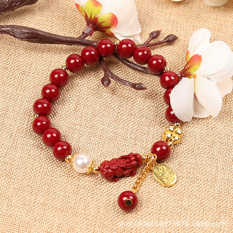Chinese Retro Cinnabar Glaze Female National Fashion Temple Cultural Creative Bracelet