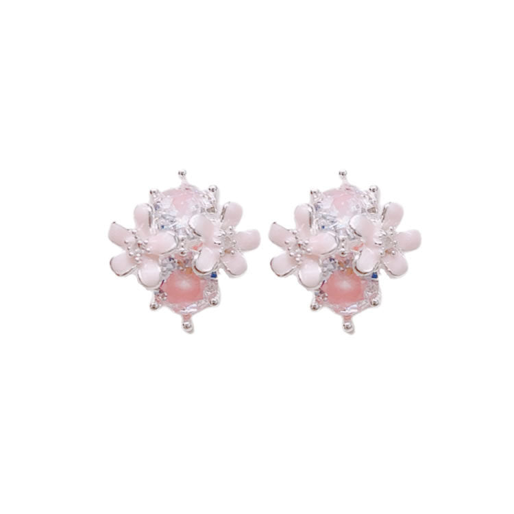 Unique Design Color Zircon Flower Super Fairy Cute Sier Stud Earrings