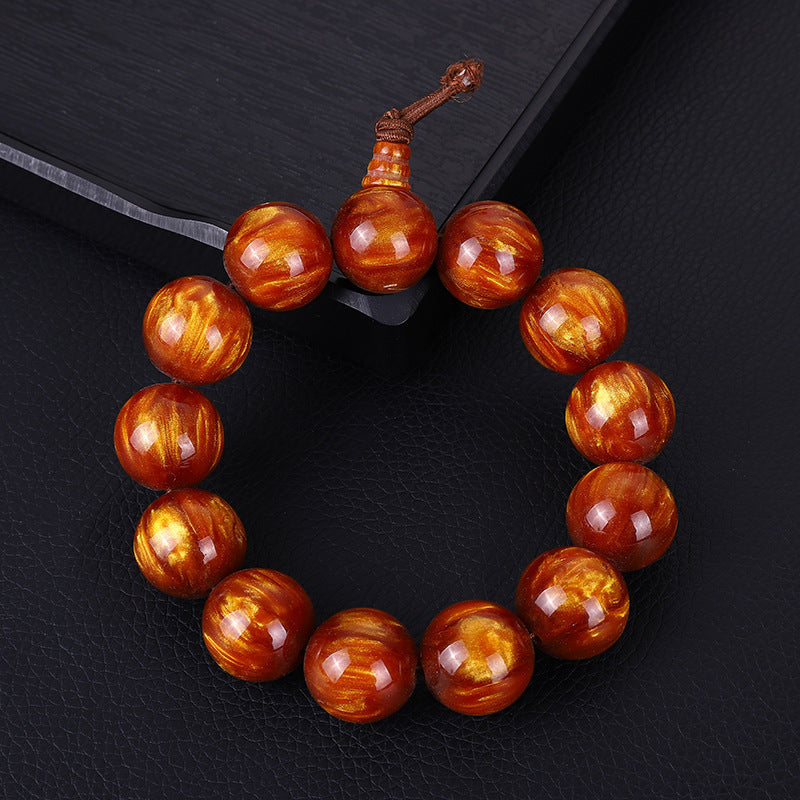 Imitation Gold Silk Willow Beads Gorgonia Buddha Rosary Bracelet