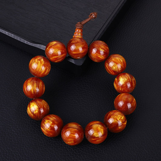 Imitation Gold Silk Willow Beads Gorgonia Buddha Rosary Bracelet