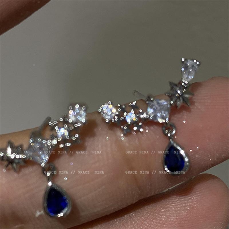 Night Blue French Gentle Water Drop Zircon Necklaces