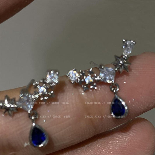 Night Blue French Gentle Water Drop Zircon Necklaces