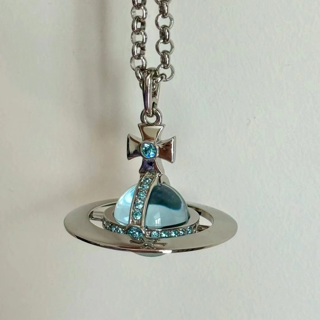 Blue Large Medium Three-dimensional Saturn Ufo Necklaces