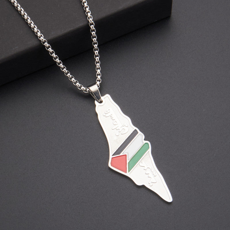 Charm Ornament Epoxy Etched Stainless Steel Palestinian Necklaces