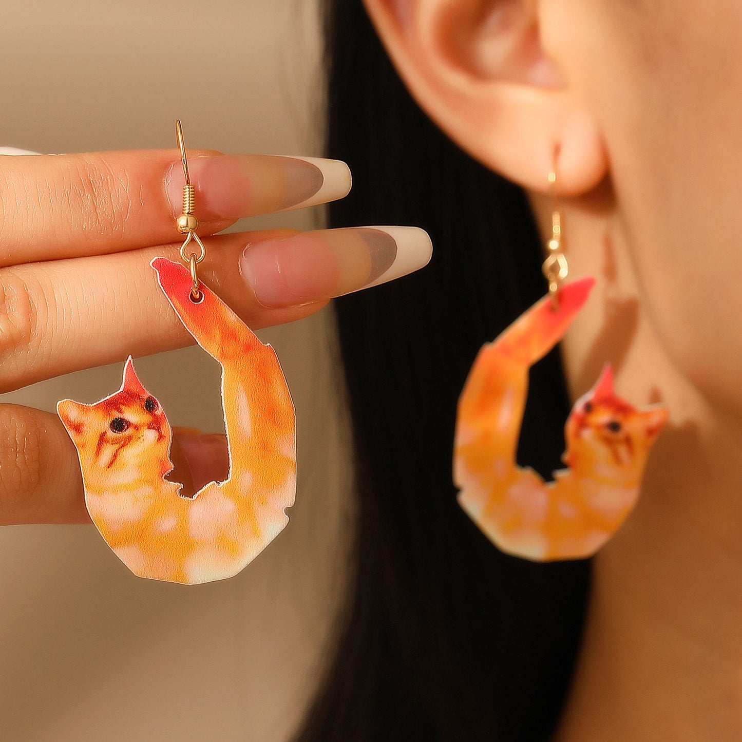 Design Tiger Head Shrimp Cat Garlic Duck Earrings