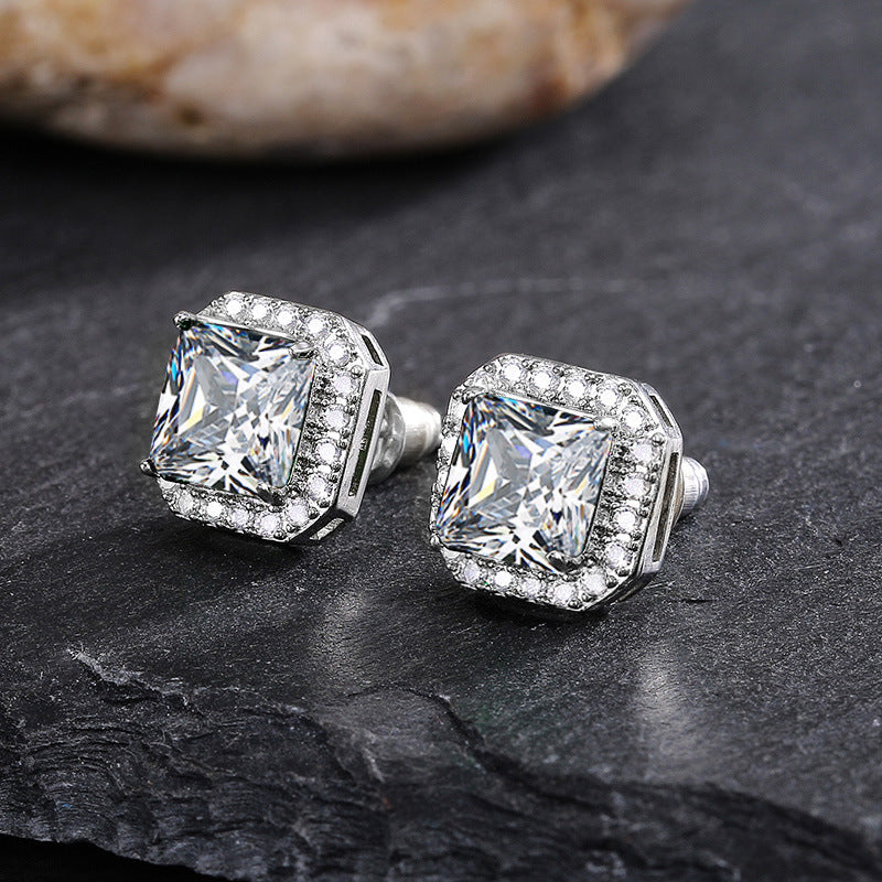 Women's Exquisite Square Ear Full Diamond Inlaid With Green Earrings