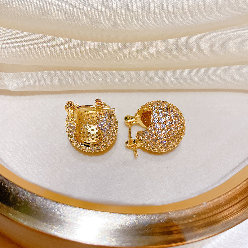 Women's Small Geometric Zircon Ball Ear Clip Korean Commuter High-grade Earrings