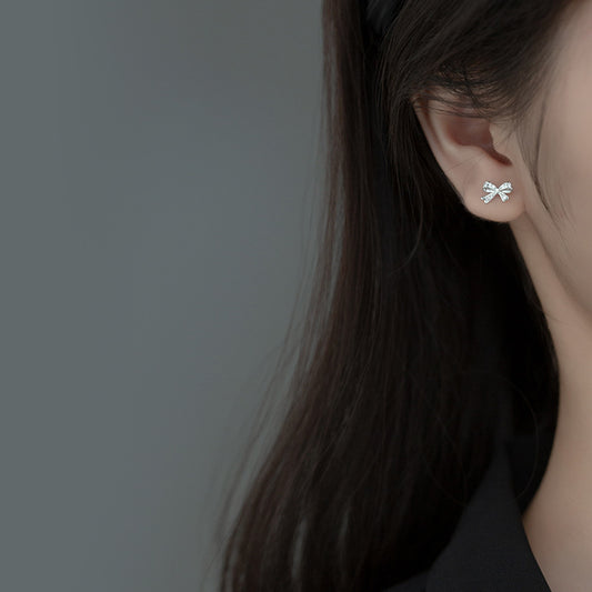 Love Lodge Sier Korean Style Artistic Temperament Bow Earrings