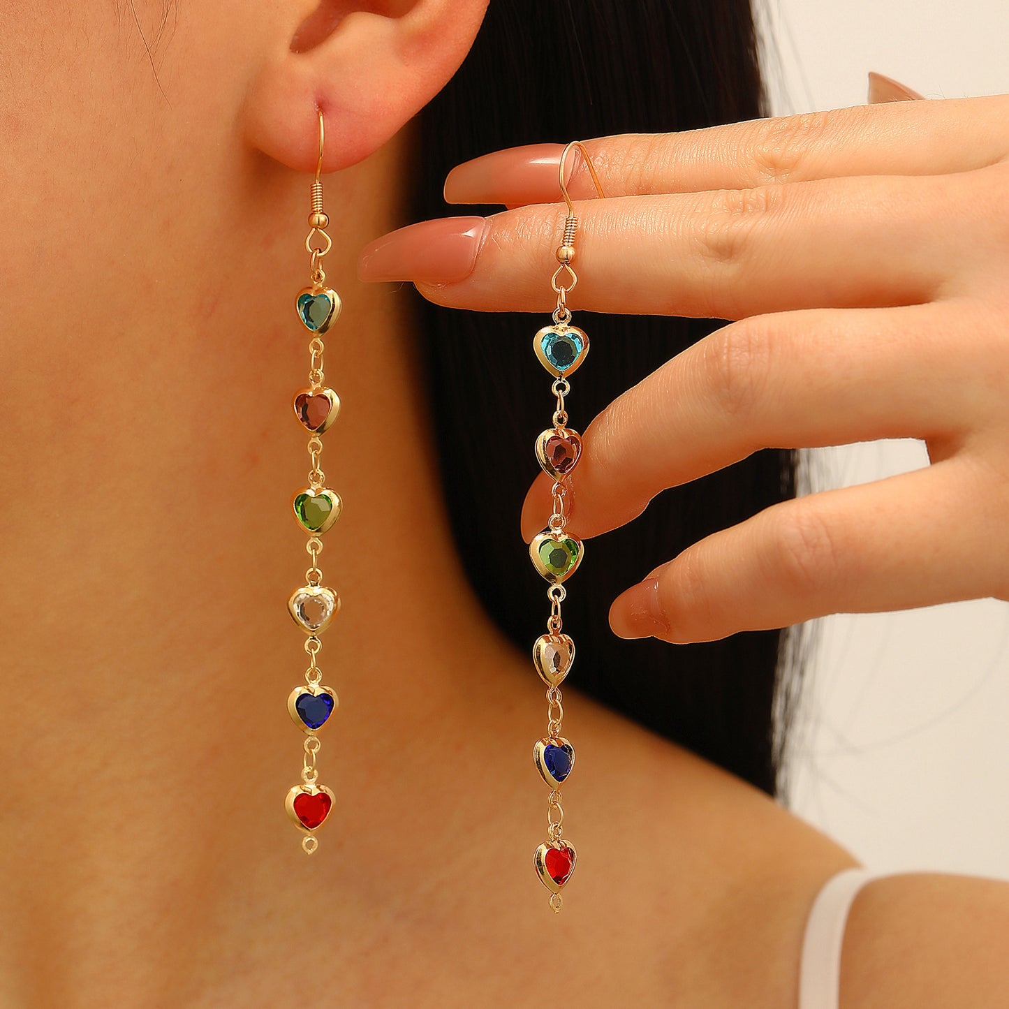 Colored Loving Heart Geometric Candy Color Glass Earrings