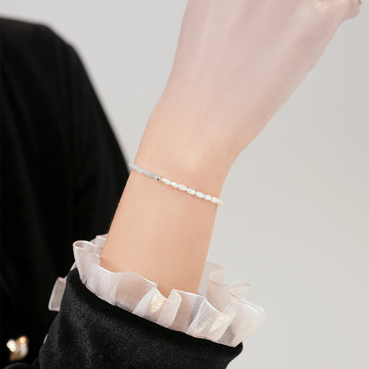 Women's Natural Aquamarine Design Sense Niche Rice Grain Bracelets