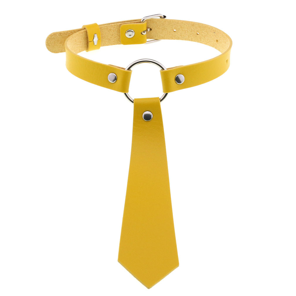 Personality Fashion Leather Bondage Tie Punk Collar