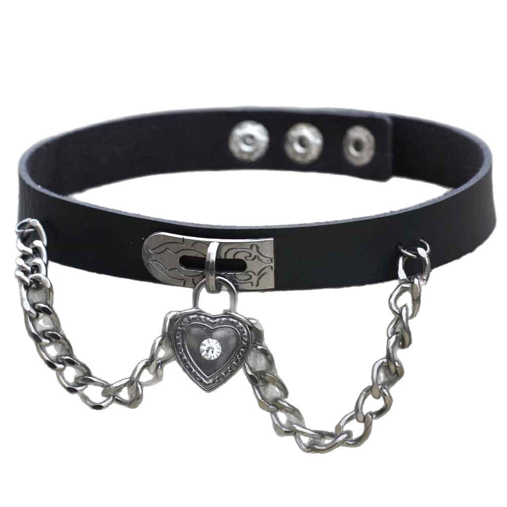Boy's Best Friend Fang Wang Punk Style Heart-shaped Lock Leather Collar