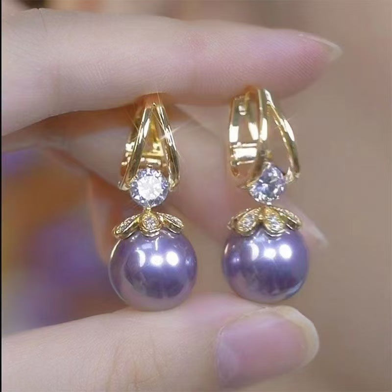 Fashion Beads Ear Clip Purple Trendy Rings