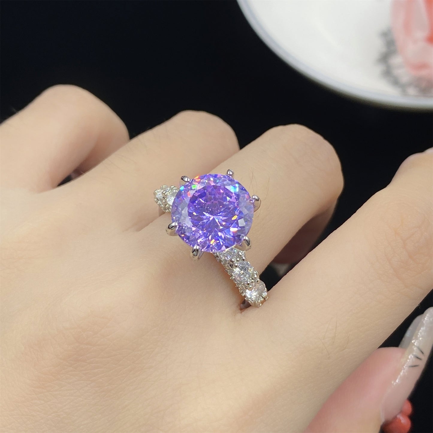 Spodumene Purple Pink Zircon Simple Temperament Open Female Rings