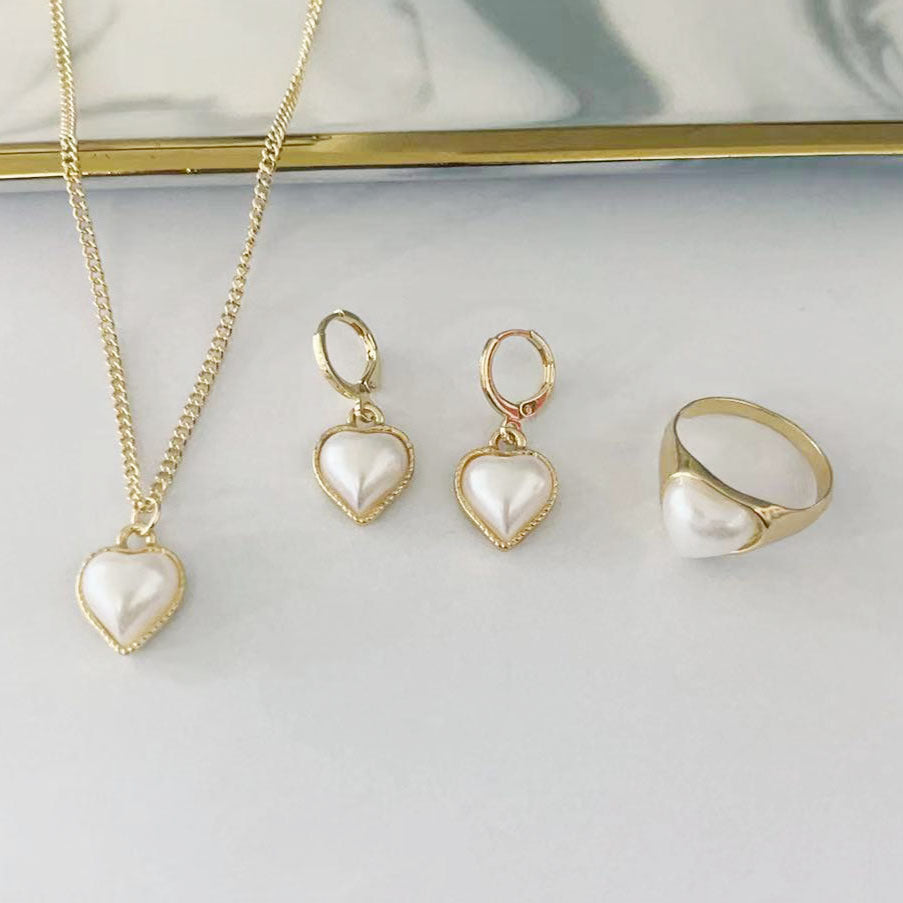 Minority Simple Design Pearl Peach Heart Creative French Love Jewelry Set