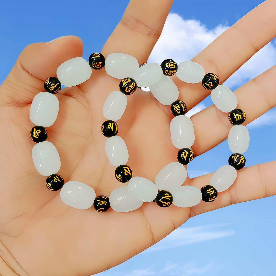 Jade Barrel Beads Gold Pi Longevity Bracelets