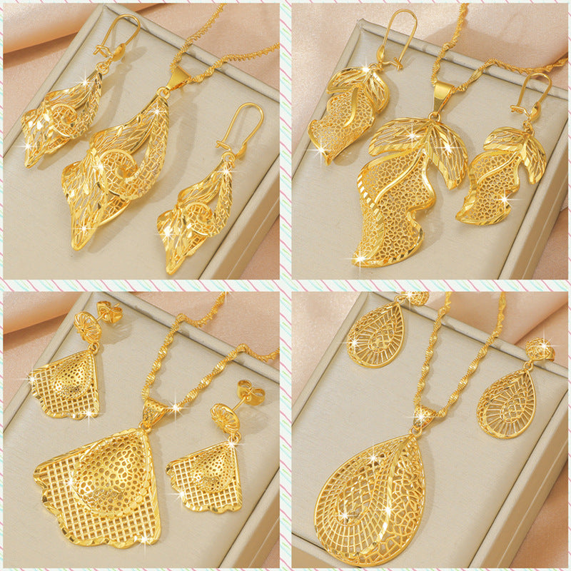 Gold-plated Copper Vietnam Placer Gold Leaves Flower Earrings